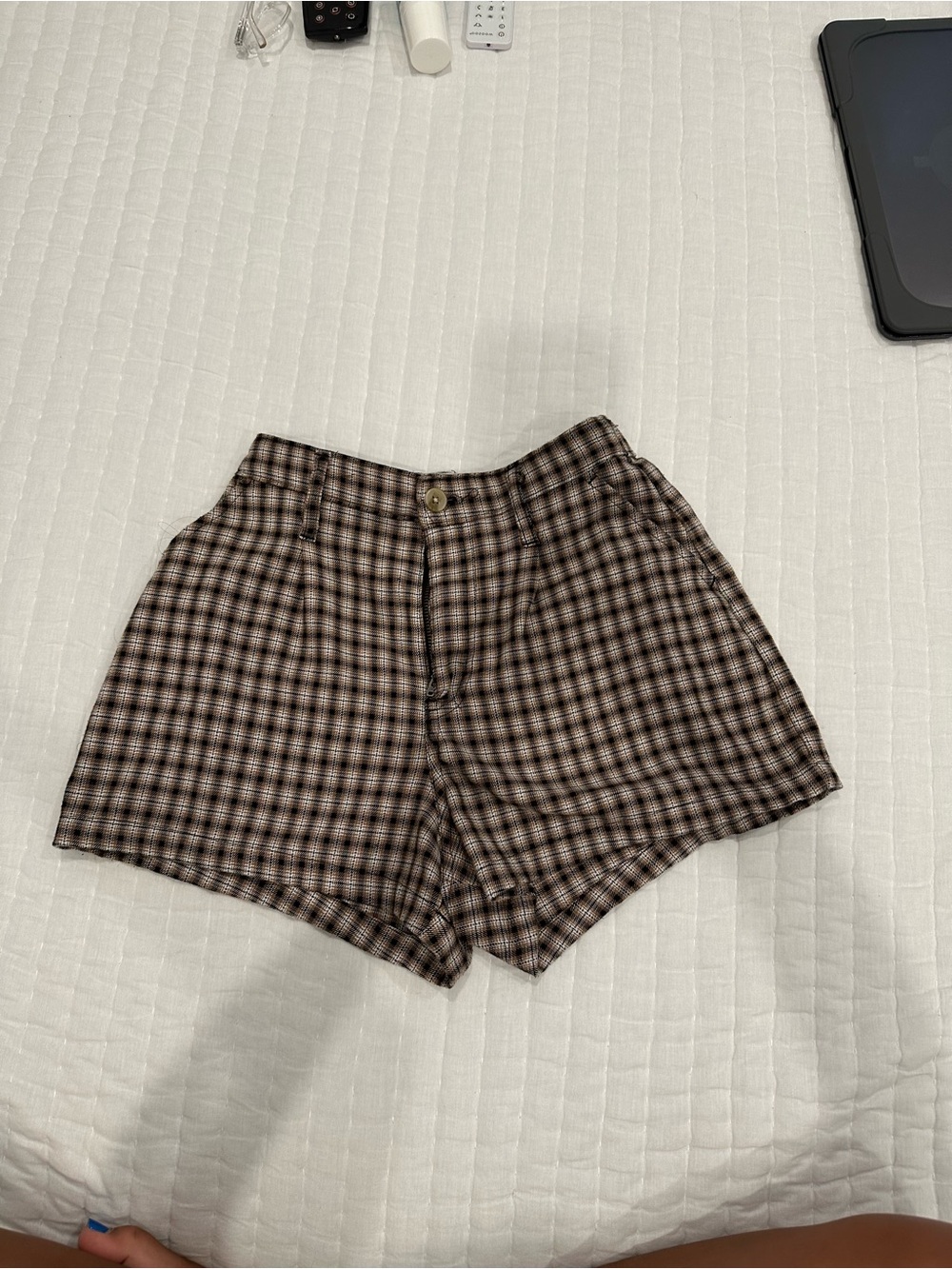Hollister High-Waist Plaid Shorts - Brown & Black